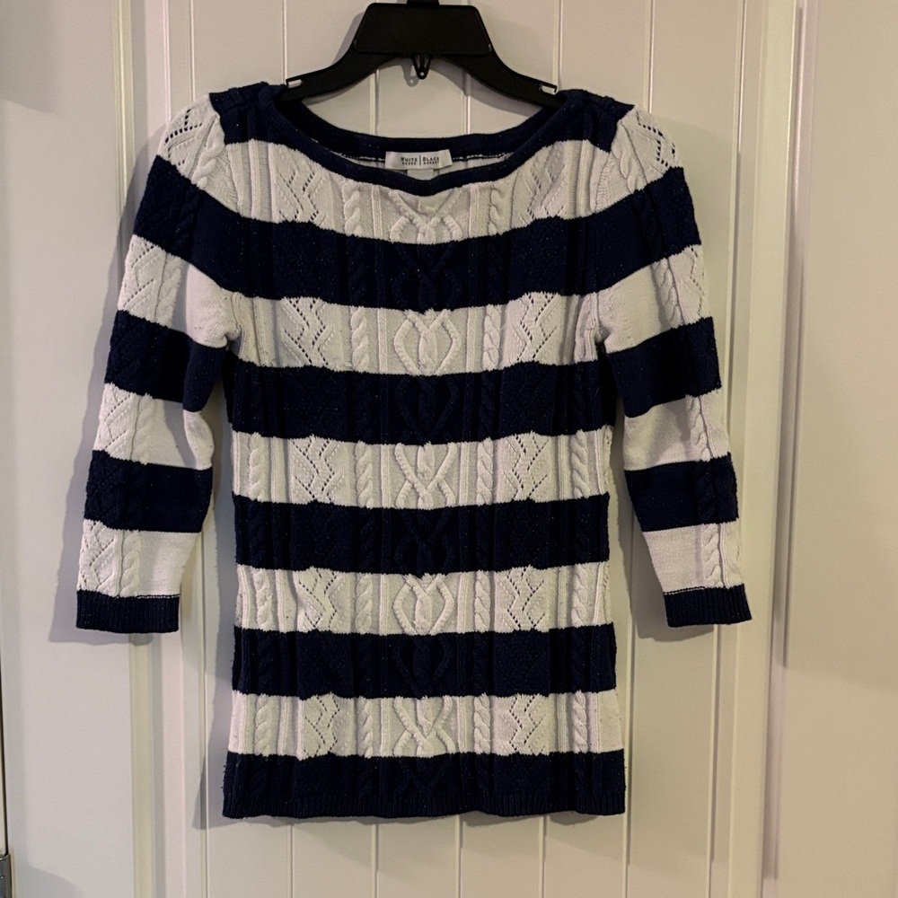 White House Black Market Navy and White Striped Sweater